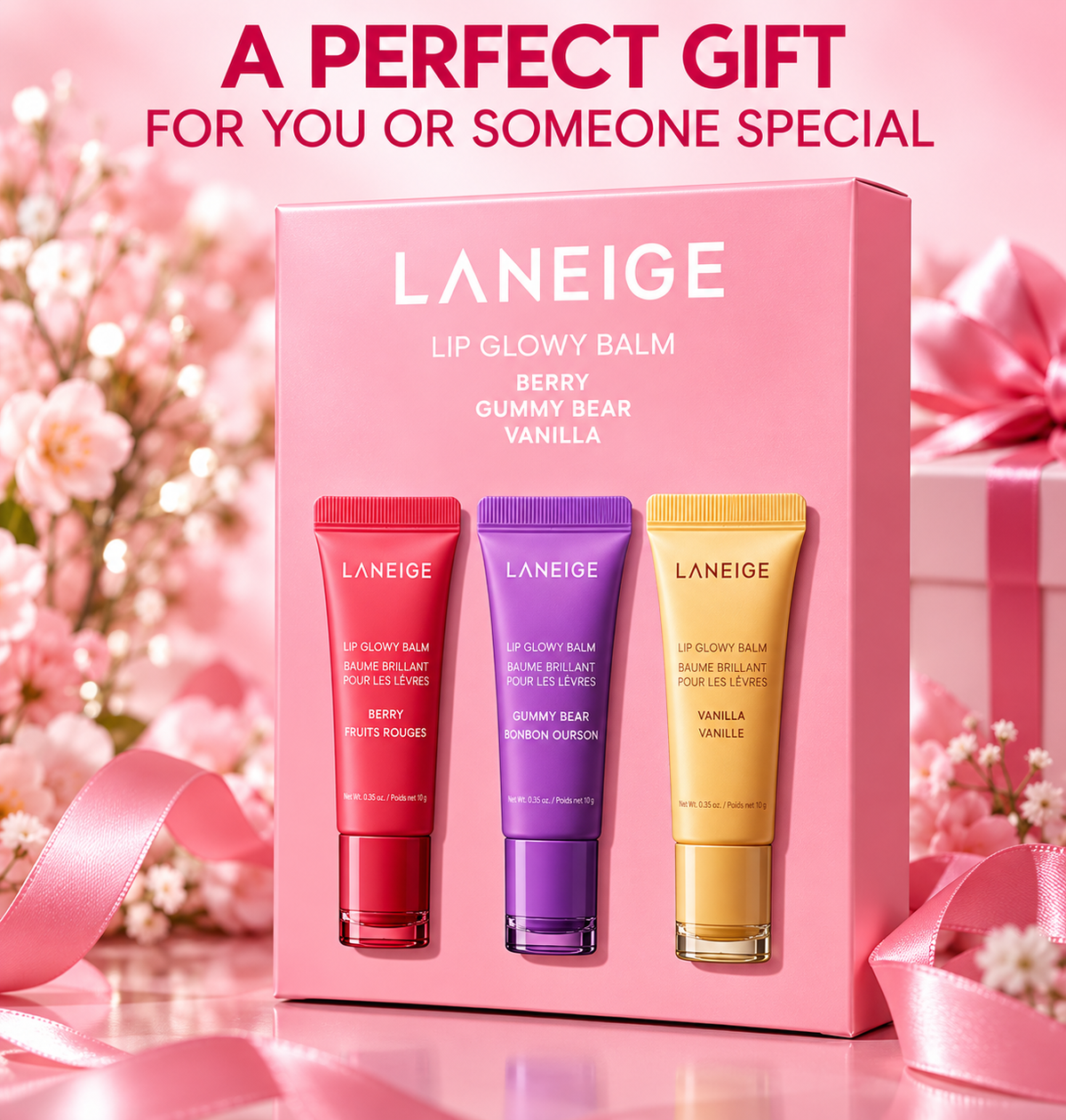 LANEIGE Lip Glowy Balm Set – Berry, Gummy Bear & Vanilla | Hydrating Lip Balm